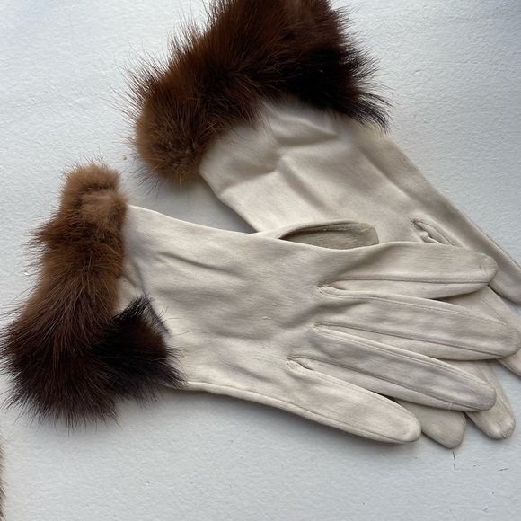 VINTAGE Kay Fuchs white dress gloves mink accents & mink stole wrap real fur - Picture 7 of 9